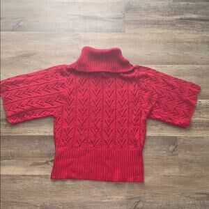 Open Knit Dolman Sleeve Cowl Turtleneck Sweater M